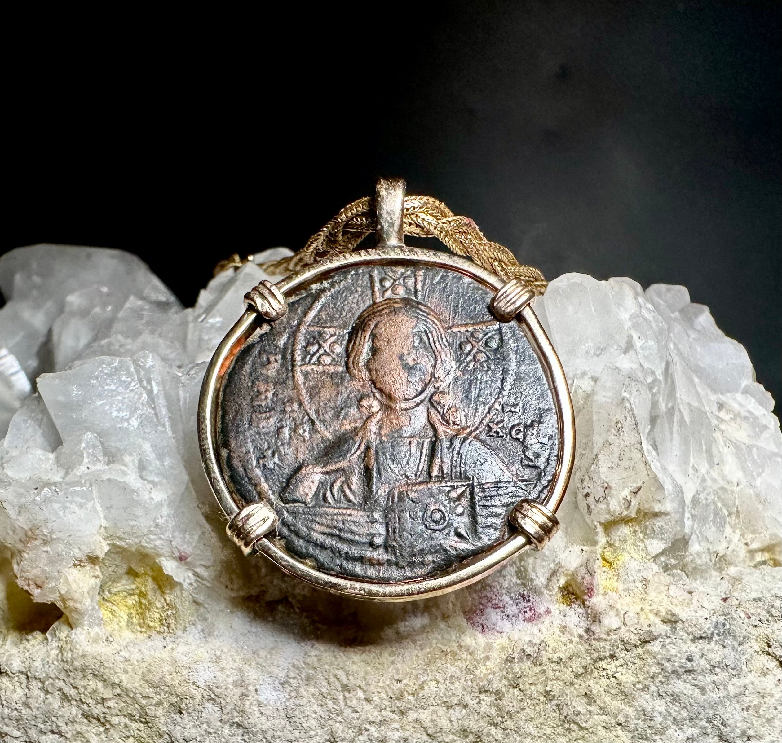 10th century Byzantine Jesus Christ coin in 14k yellow gold filled pendant “Jesus Christ King of Kings”