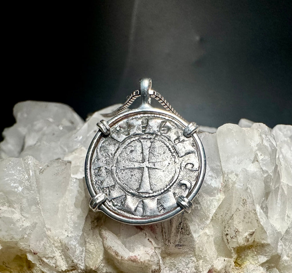 Medieval 12th century Templar Christian Crusades coin in Sterling Silver Pendant