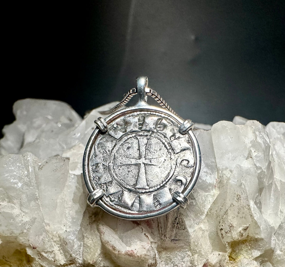 Medieval 12th century Templar Christian Crusades coin in Sterling Silver Pendant