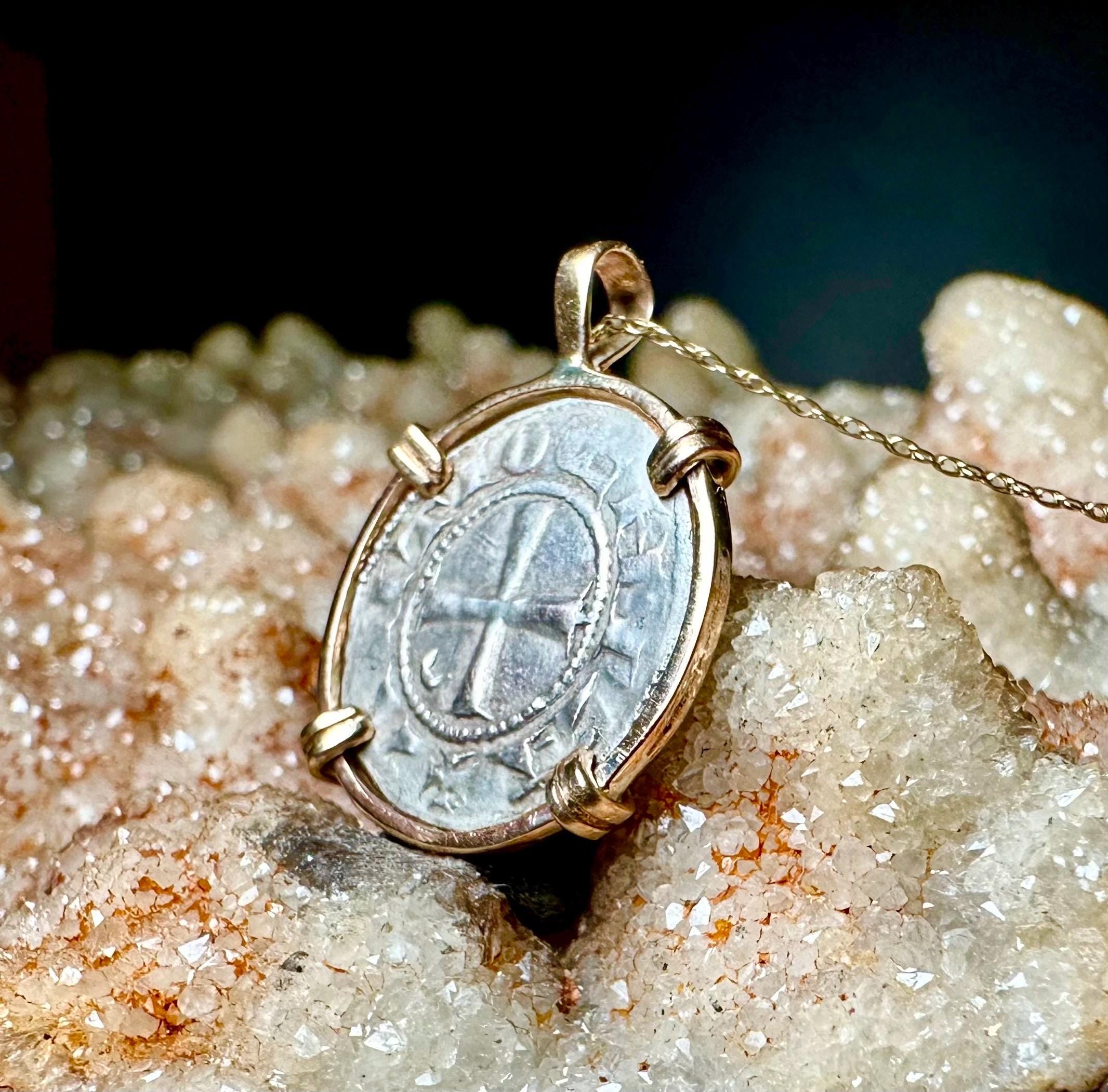 Genuine 12th century Templar Christian Crusader Coin in 14k yellow gold filled pendant