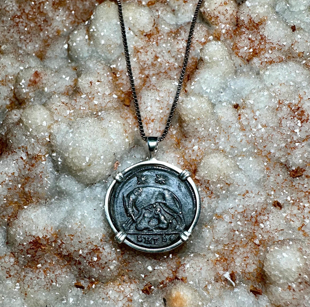 Genuine 4th Century Roman Constantine The Great coin pendant in sterling silver