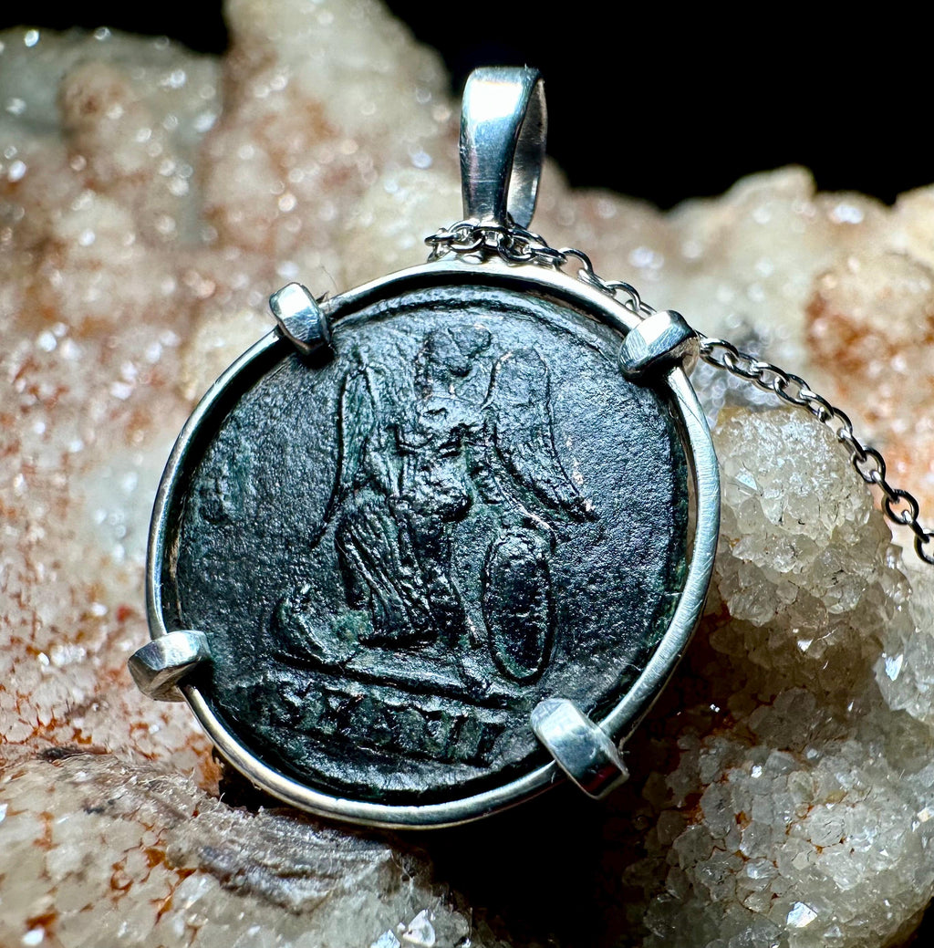 Genuine 4th century Roman Coin of Victory sterling silver pendant