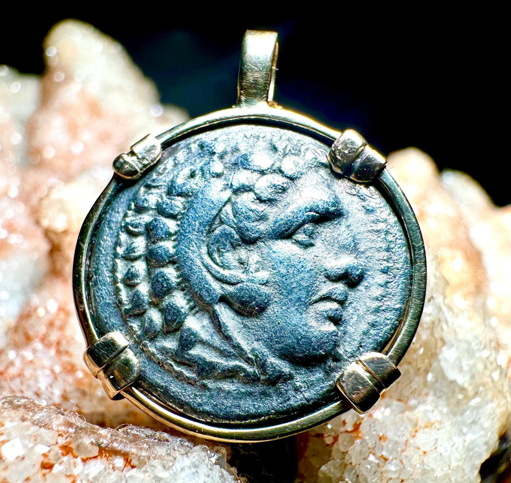 Genuine High Quality Ancient Greek coin in SOLID 14k Yellow Gold Pendant