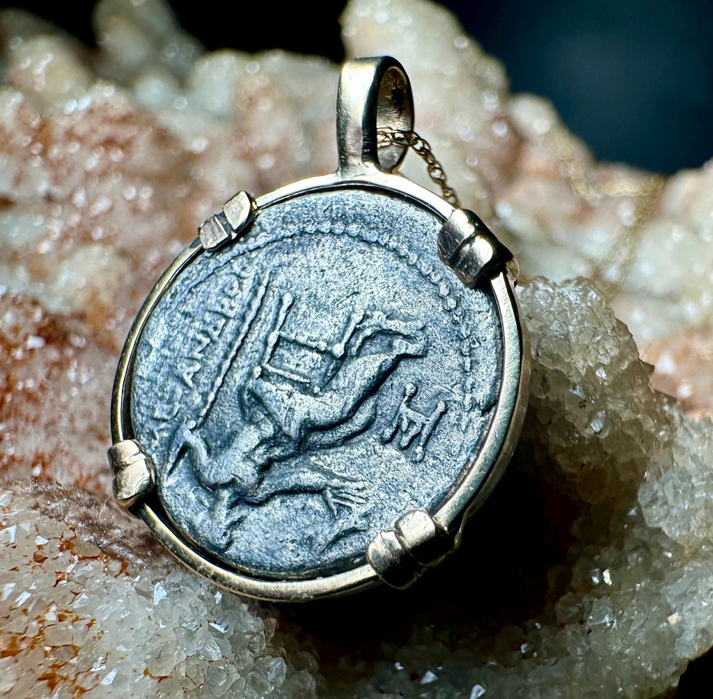 Genuine High Quality Ancient Greek coin in SOLID 14k Yellow Gold Pendant