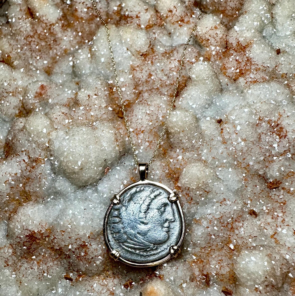 Genuine Alexander the Great Drachm in 14k yellow gold filled Pendant