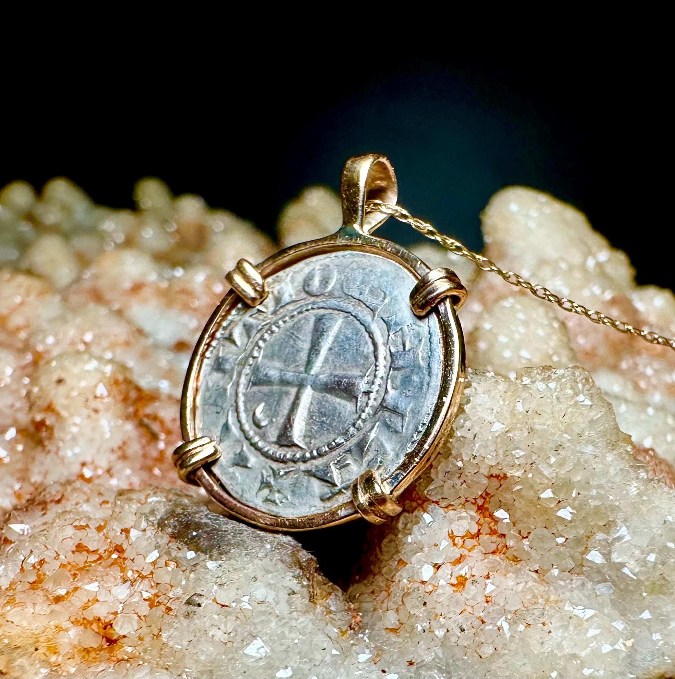 Genuine 12th century Templar Christian Crusader Coin in 14k yellow gold filled pendant