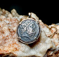 Genuine Ancient Greek Zeus and Elephant coin in 14k yellow gold filled pendant