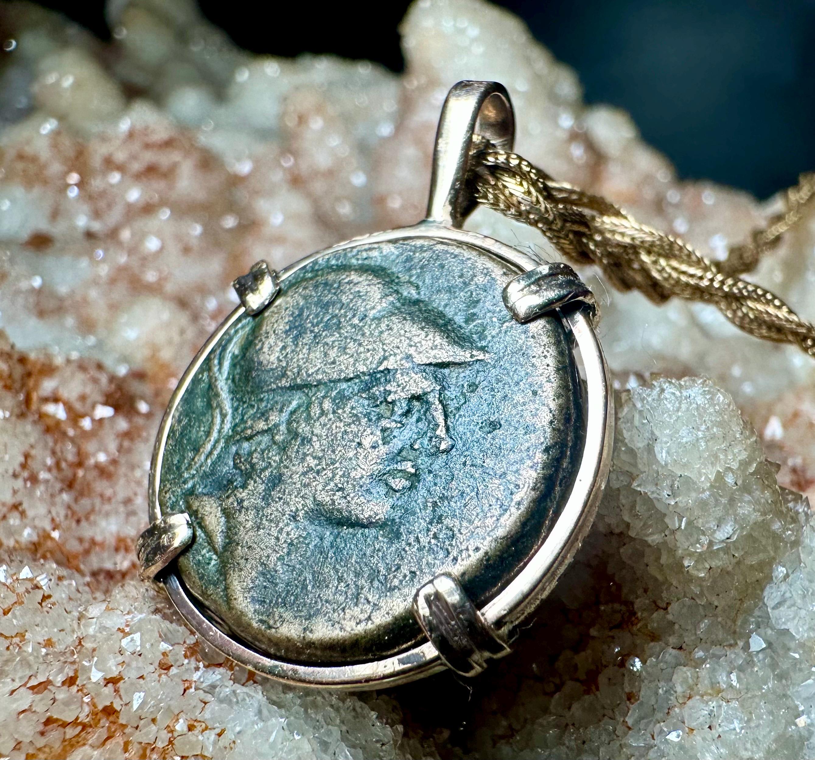 Genuine Ancient Greek Ares Coin Pendant, 14k Gold Filled, 1st Century BC