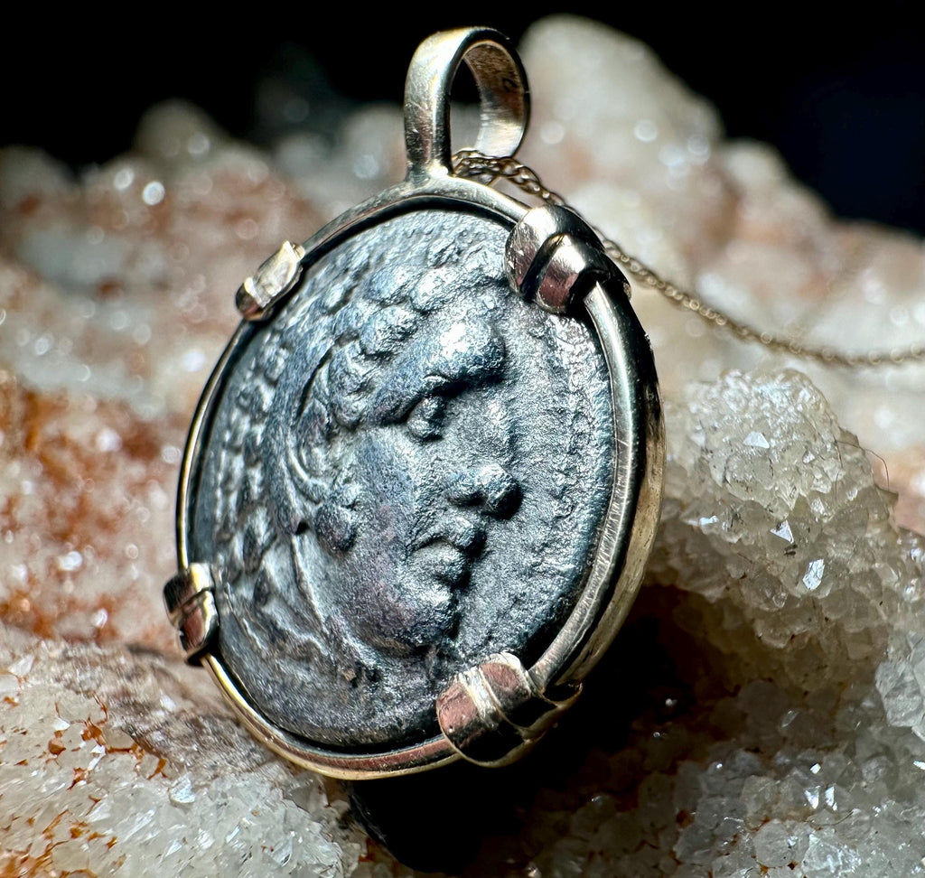 Genuine High Quality Ancient Greek coin in SOLID 14k Yellow Gold Pendant