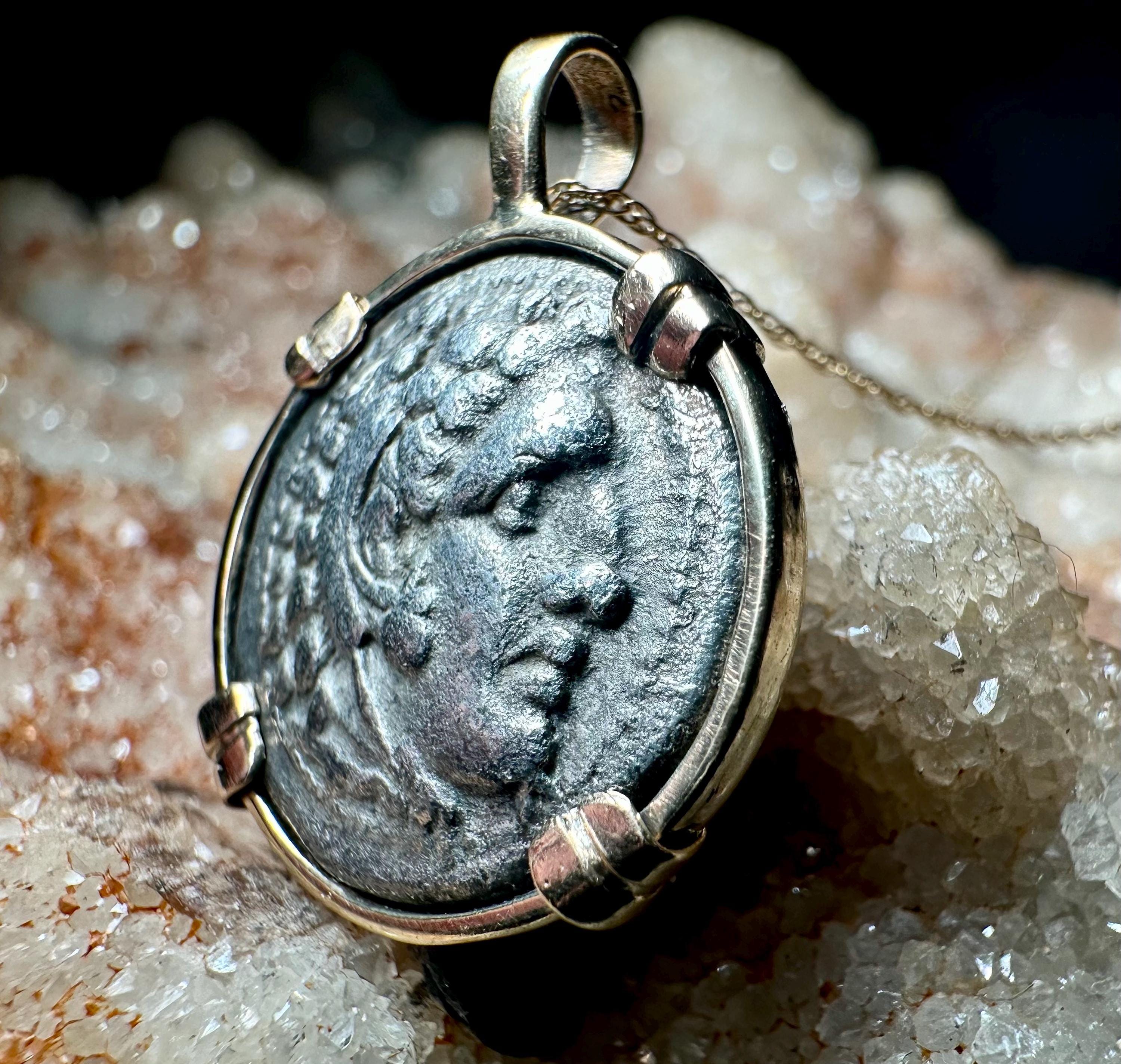 Genuine High Quality Ancient Greek coin in SOLID 14k Yellow Gold Pendant