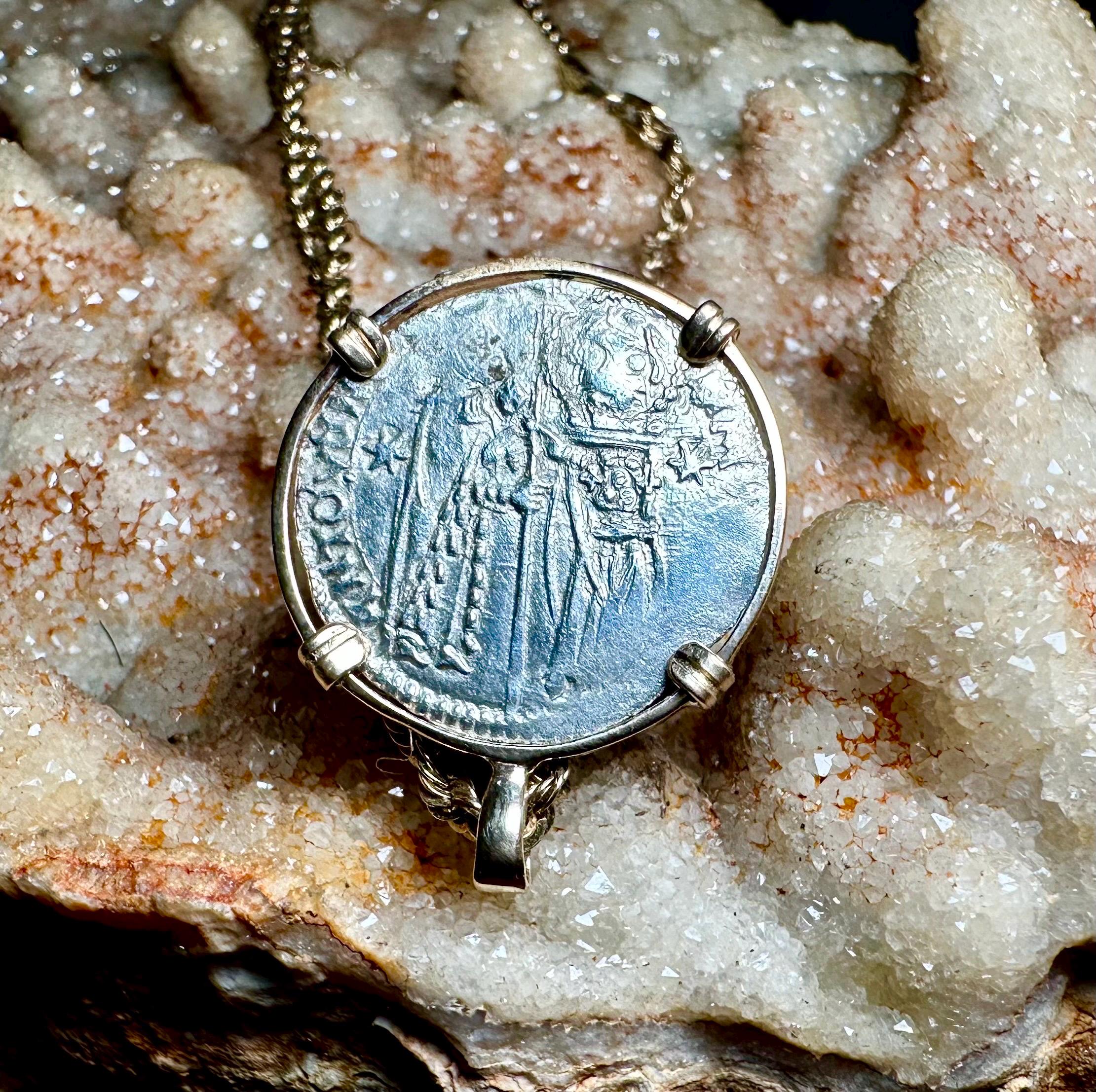 Genuine 14th Cent Jesus Christ and St Mark Coin in hand made 14k gold filled pendant