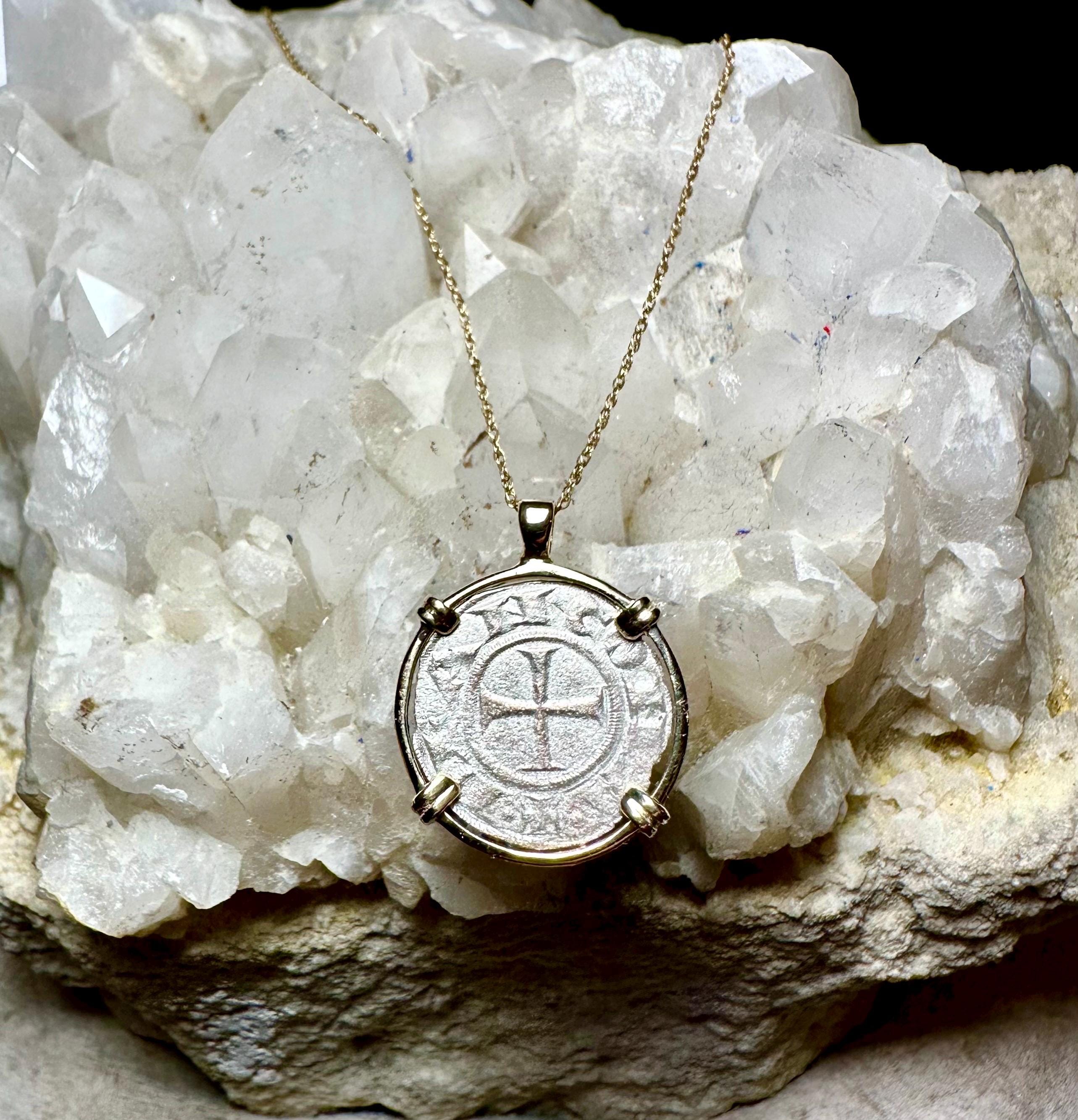 Genuine 13th century Christian Crusader Coin in hand made solid gold pendant