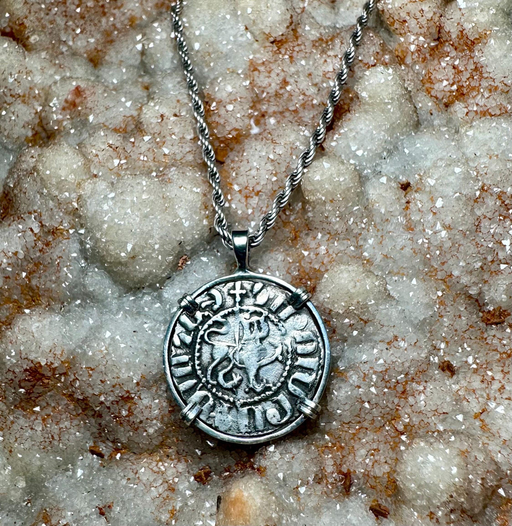 Genuine 13th Century Christian Lion And Cross Crusader coin in pendant