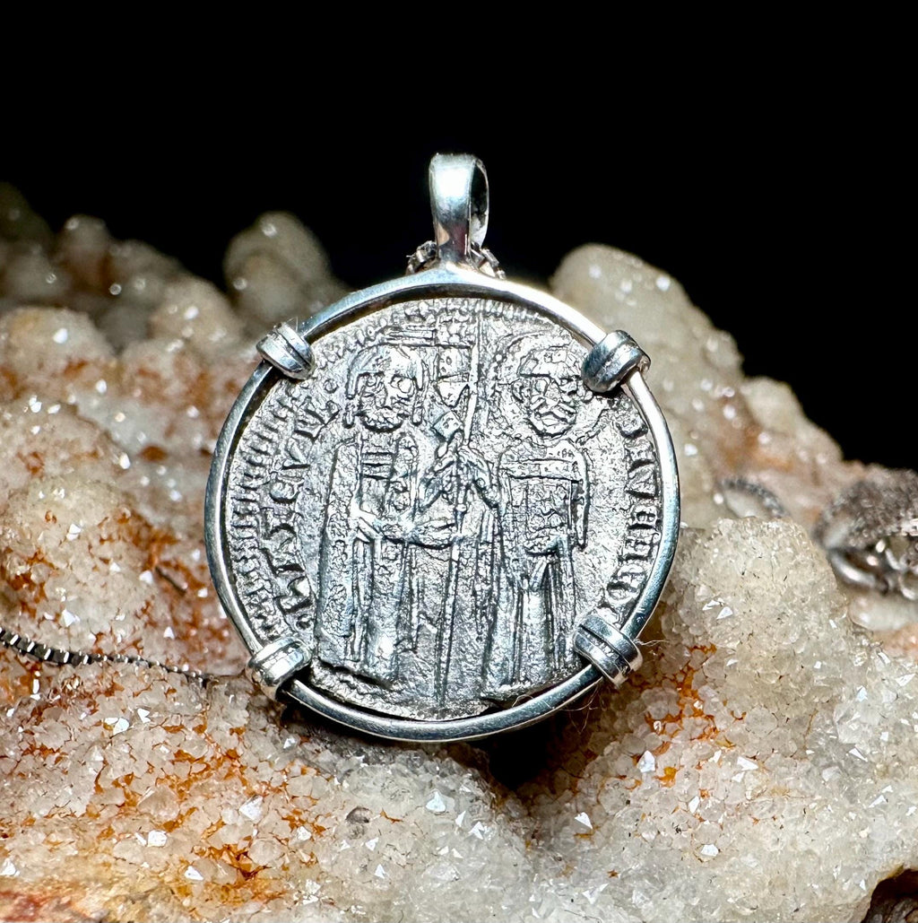 Genuine 14th Century Jesus Christ and St. Mark coin in hand made sterling silver