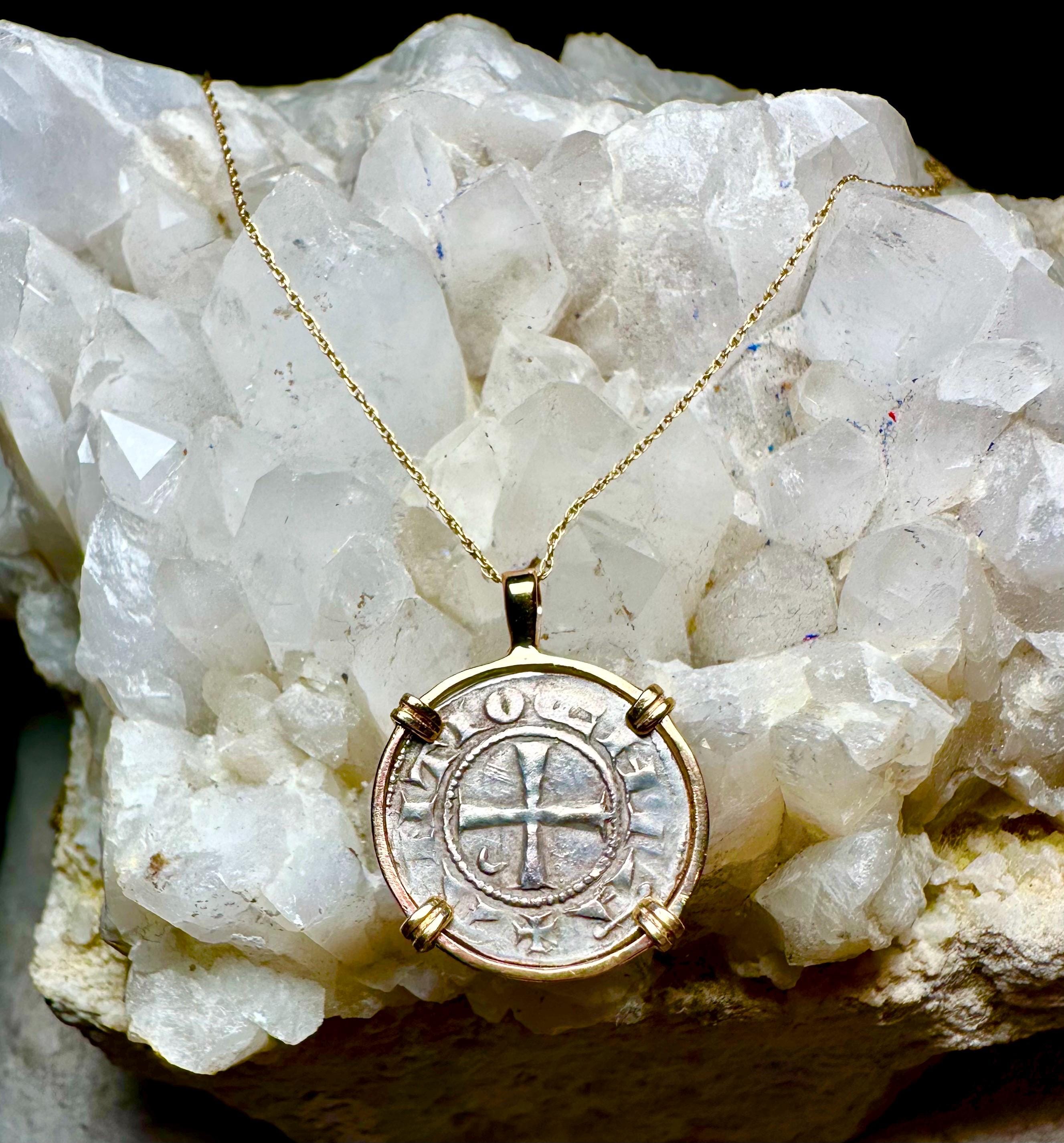 Genuine 12th century Templar Christian Crusader Coin in 14k yellow gold filled pendant