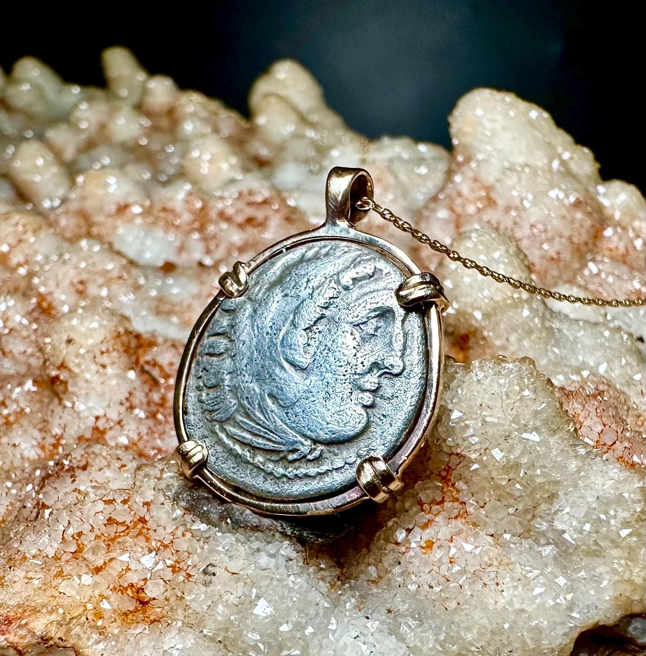 Genuine Alexander the Great Drachm in 14k yellow gold filled Pendant