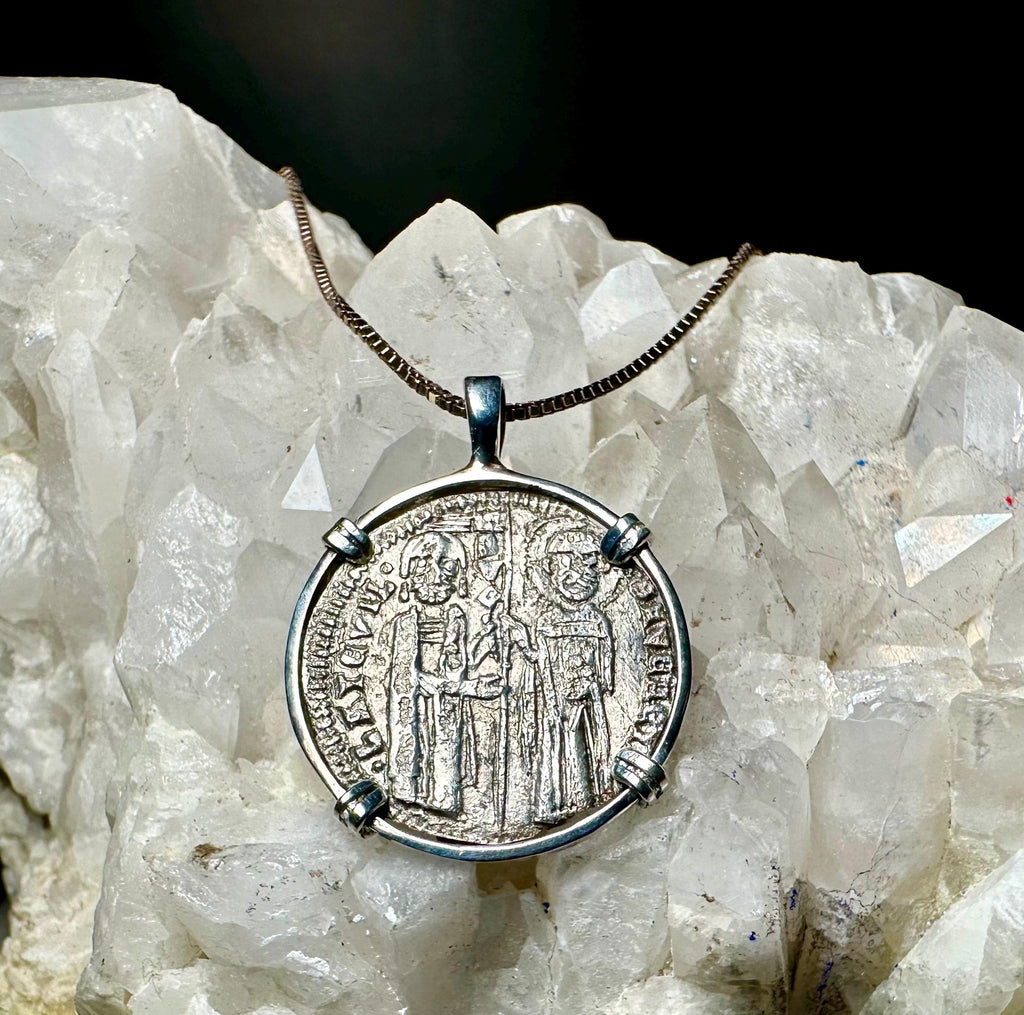 Genuine 14th Century Jesus Christ and St. Mark coin in hand made sterling silver