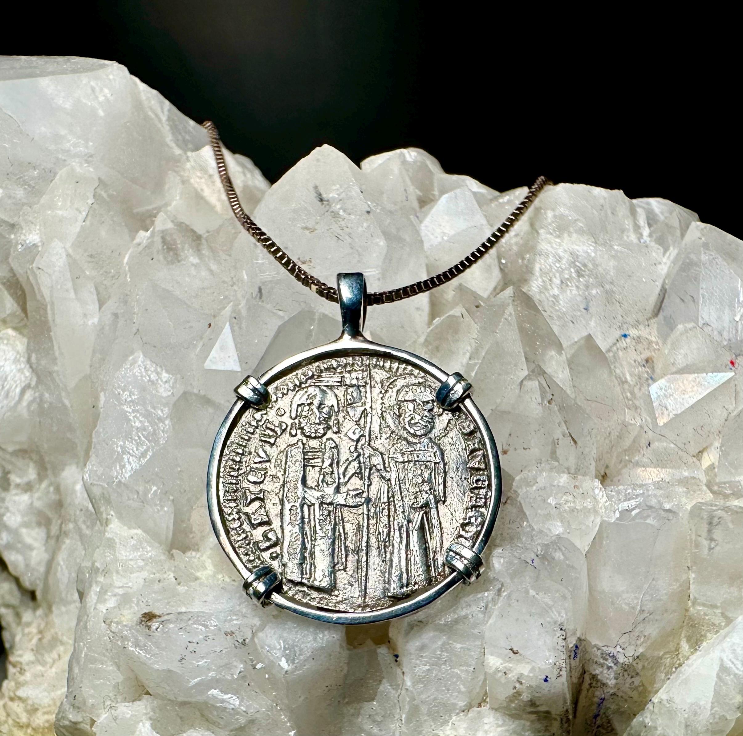 Genuine 14th Century Jesus Christ and St. Mark coin in hand made sterling silver