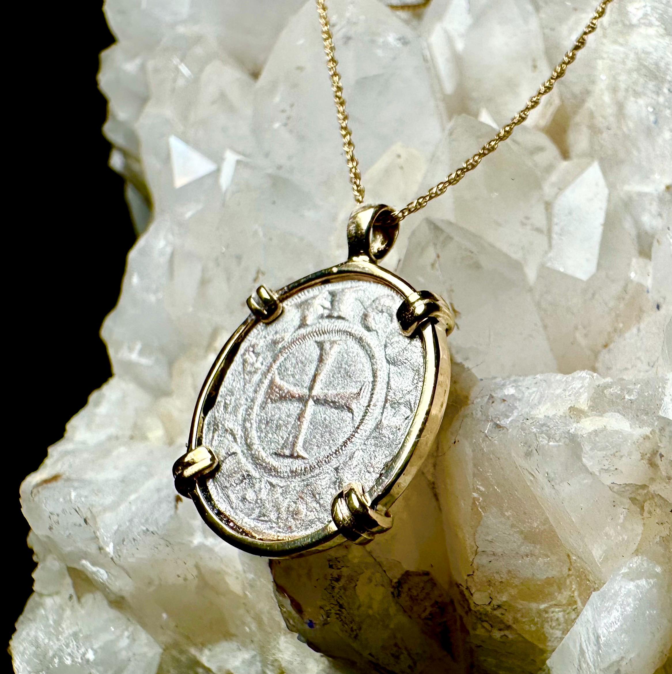 Genuine 13th century Christian Crusader Coin in hand made solid gold pendant