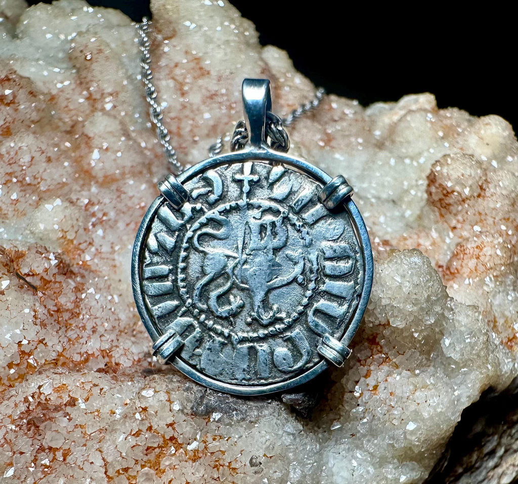 Genuine 13th Century Christian Lion And Cross Crusader coin in pendant