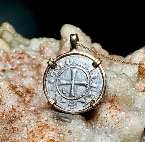 Genuine 12th century Templar Christian Crusader Coin in 14k yellow gold filled pendant