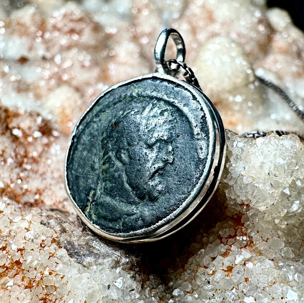 Genuine 2nd century AD Ancient Hercules coin in sterling silver pendant