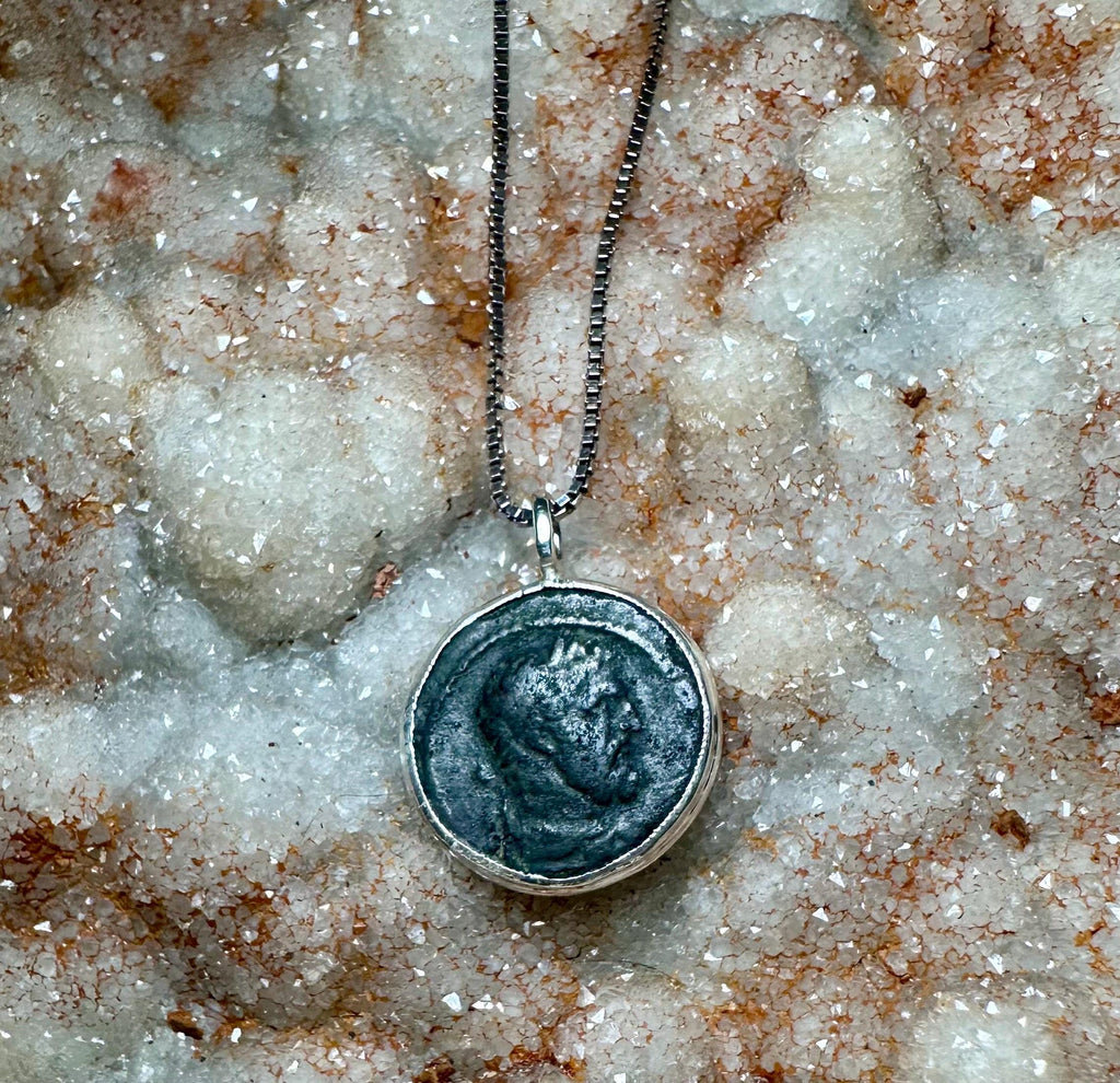 Genuine 2nd century AD Ancient Hercules coin in sterling silver pendant