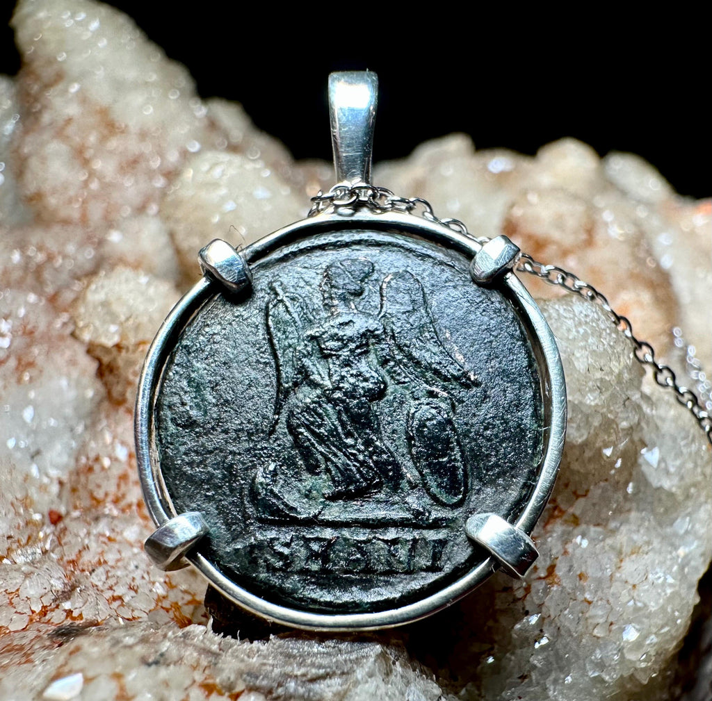Genuine 4th century Roman Coin of Victory sterling silver pendant