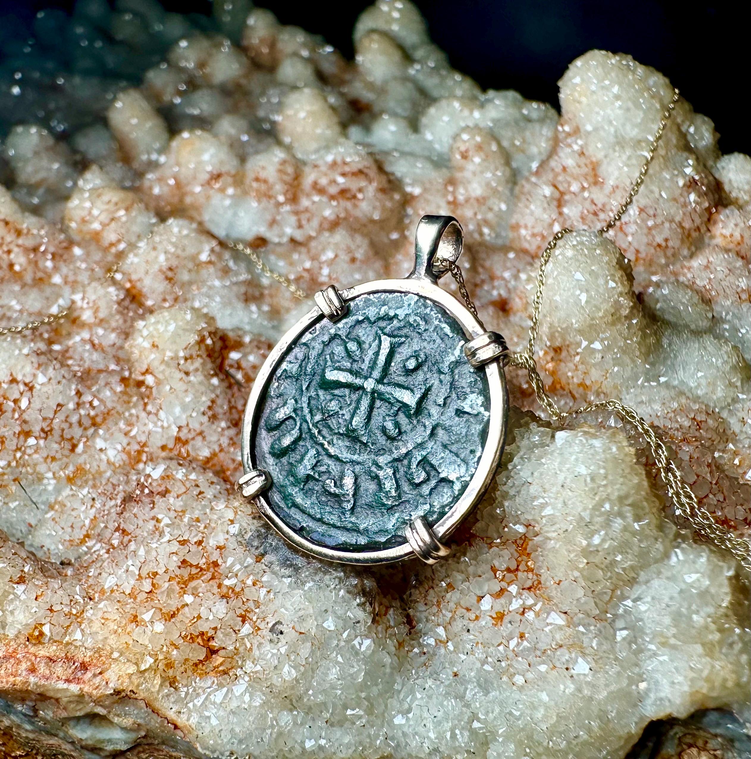Genuine 13th century Christian Crusader Coin in 14k yellow gold filled Pendant