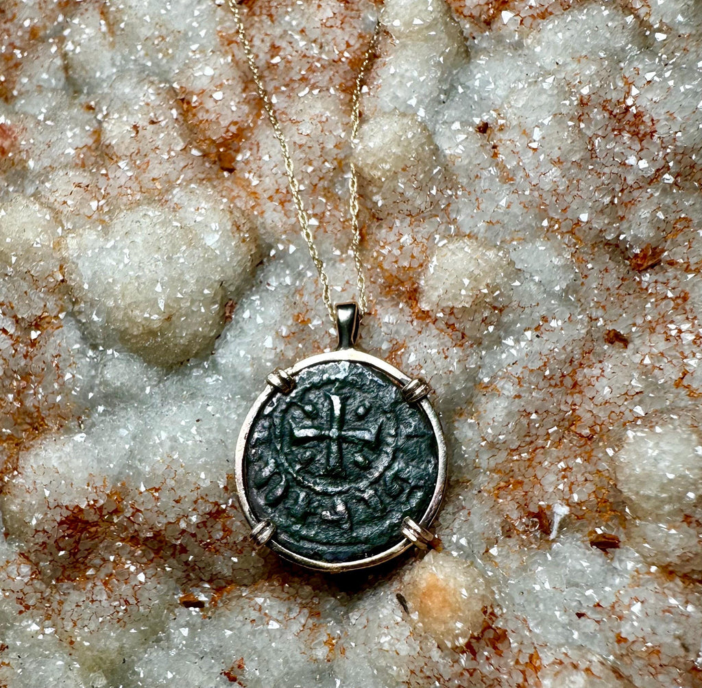Genuine 13th century Christian Crusader Coin in 14k yellow gold filled Pendant
