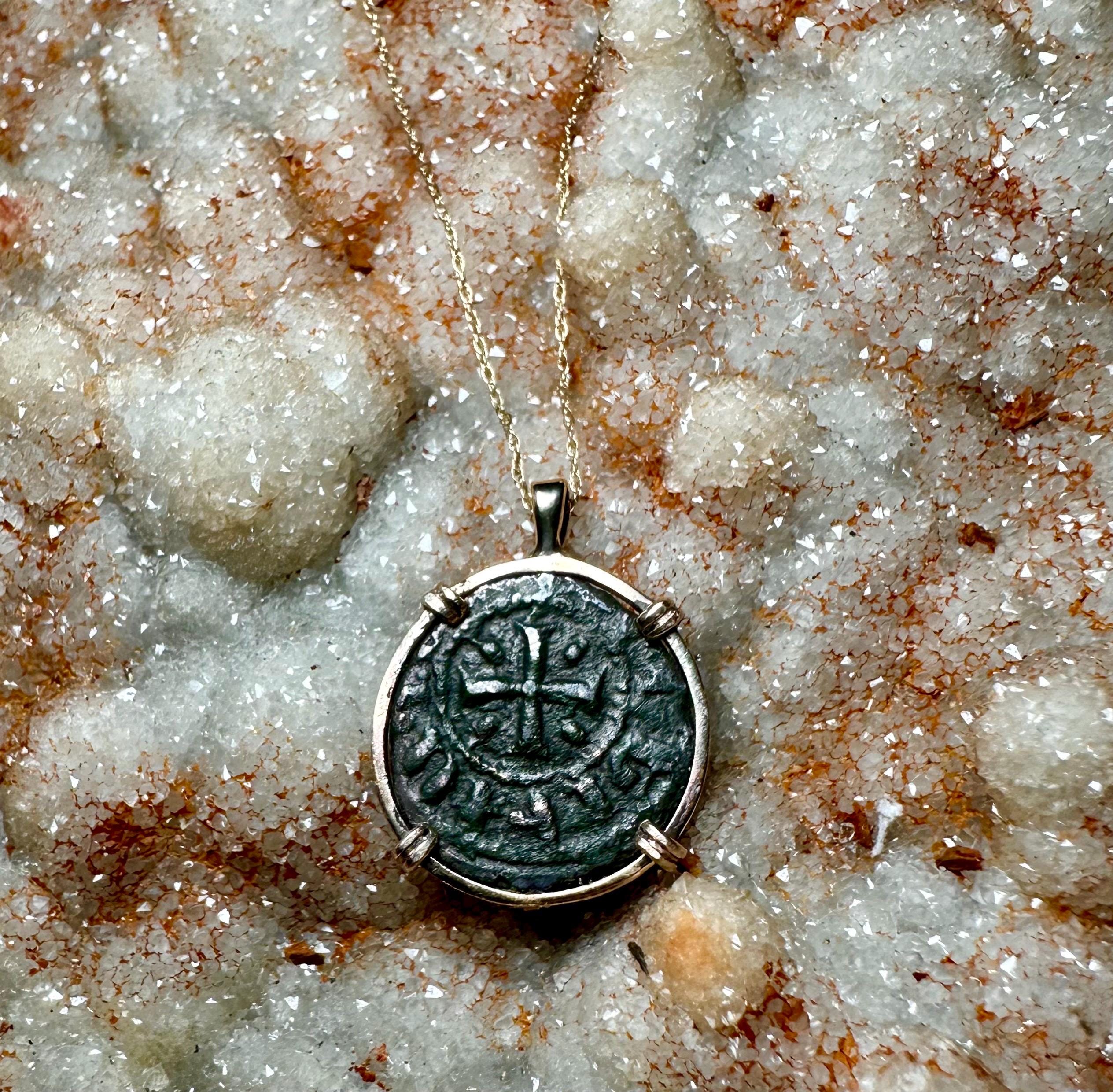 Genuine 13th century Christian Crusader Coin in 14k yellow gold filled Pendant