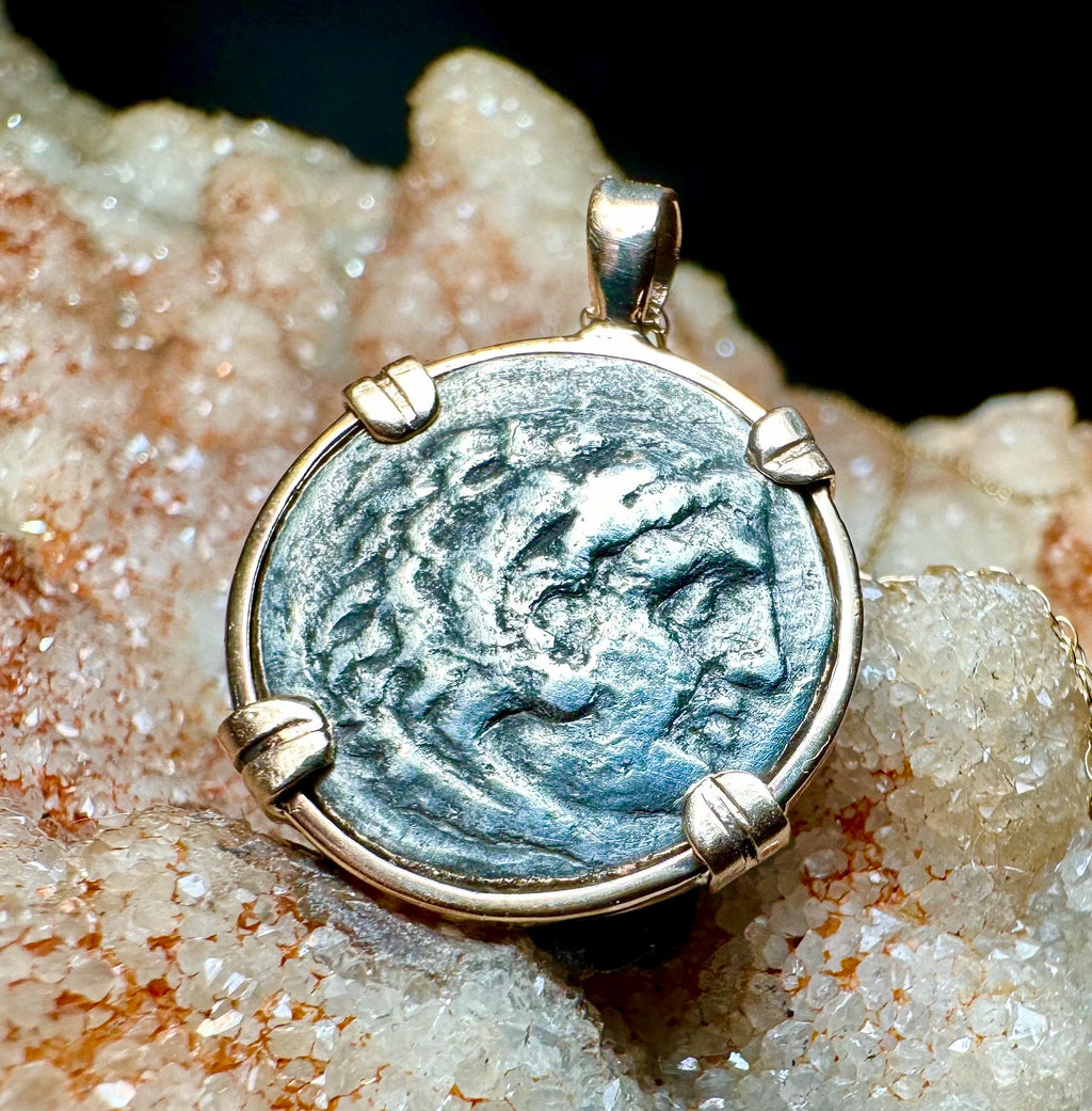 Genuine Alexander the Great Drachm in 14k yellow gold filled Pendant