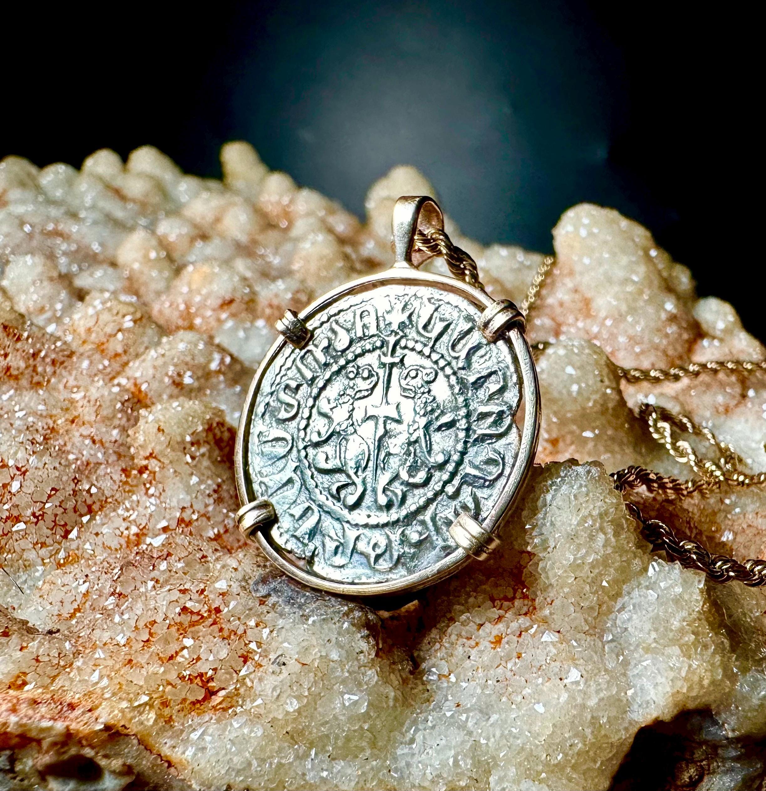 Genuine 12th century Crusader “By the Will of God” coin in 14k yellow gold filled pendant