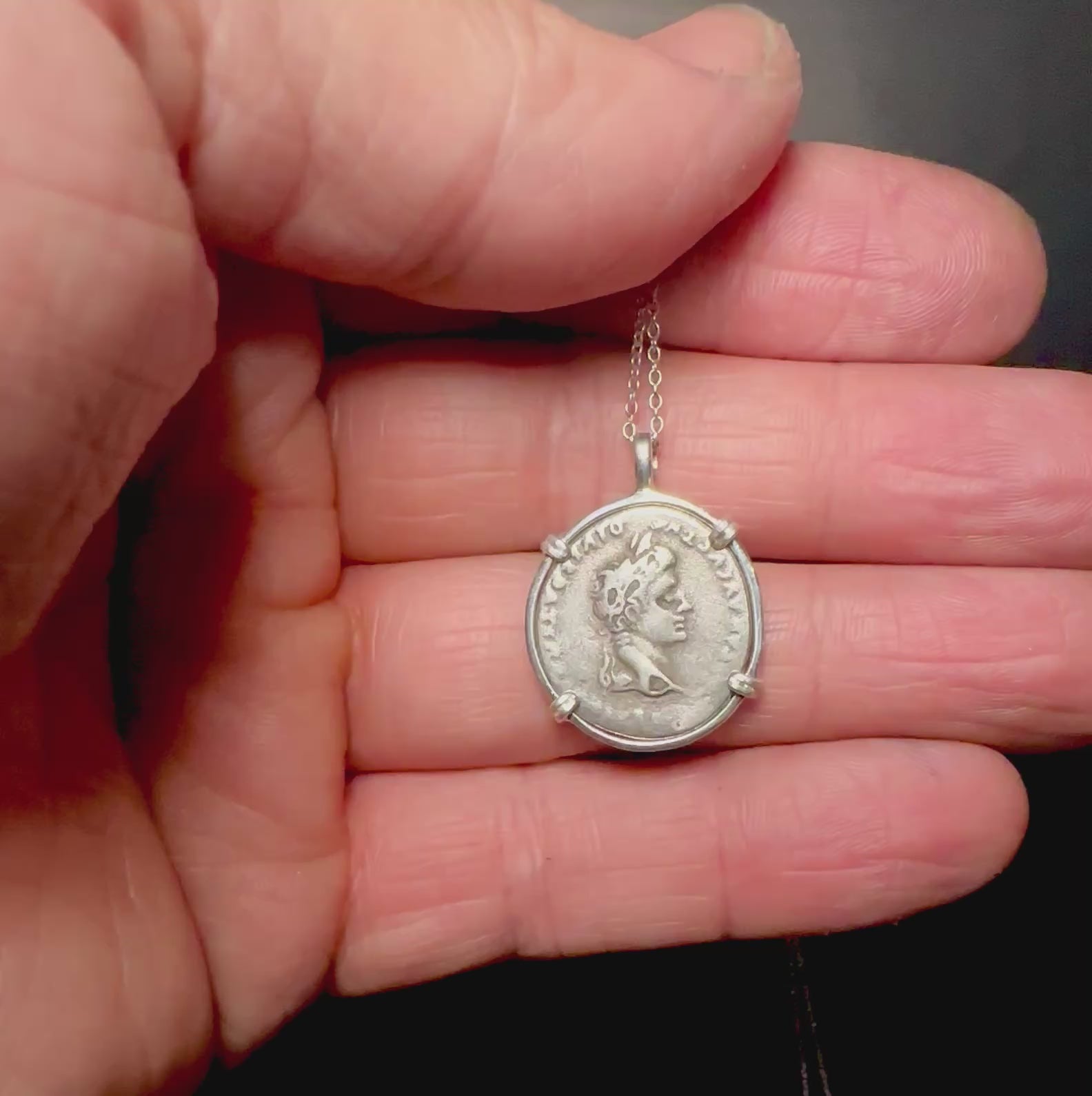 Roman Emperor Augustus silver denarius in sterling silver pendant