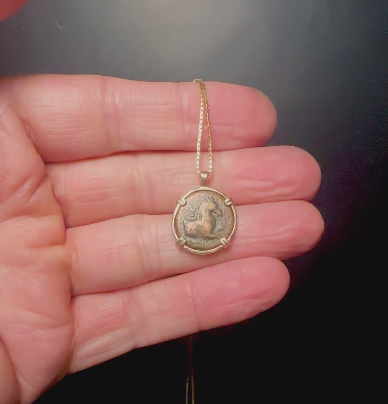 Ancient Greek Horse coin in 14k yellow gold filled pendant