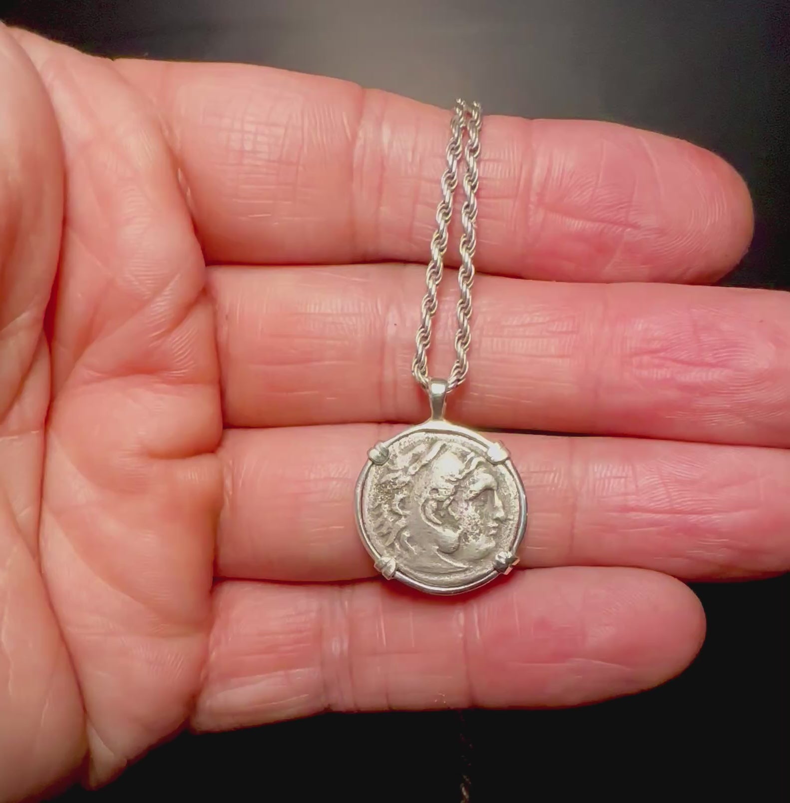 Ancient Greek Alexander the Great silver Drachm in sterling silver pendant