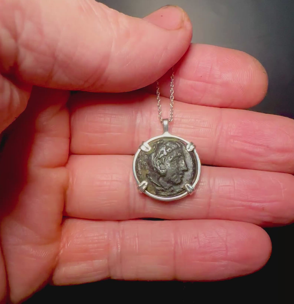 Ancient Greek Alexander the Great coin in sterling silver pendant