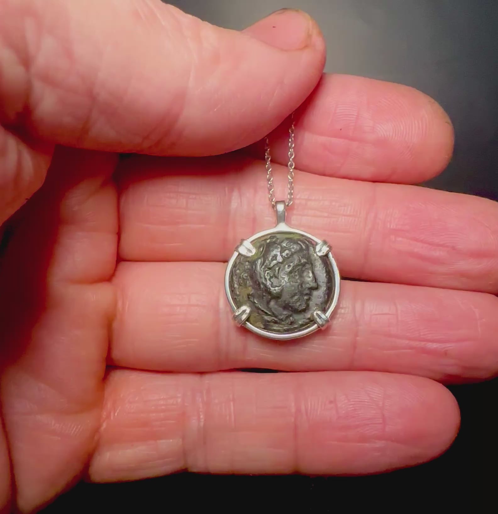 Ancient Greek Alexander the Great coin in sterling silver pendant