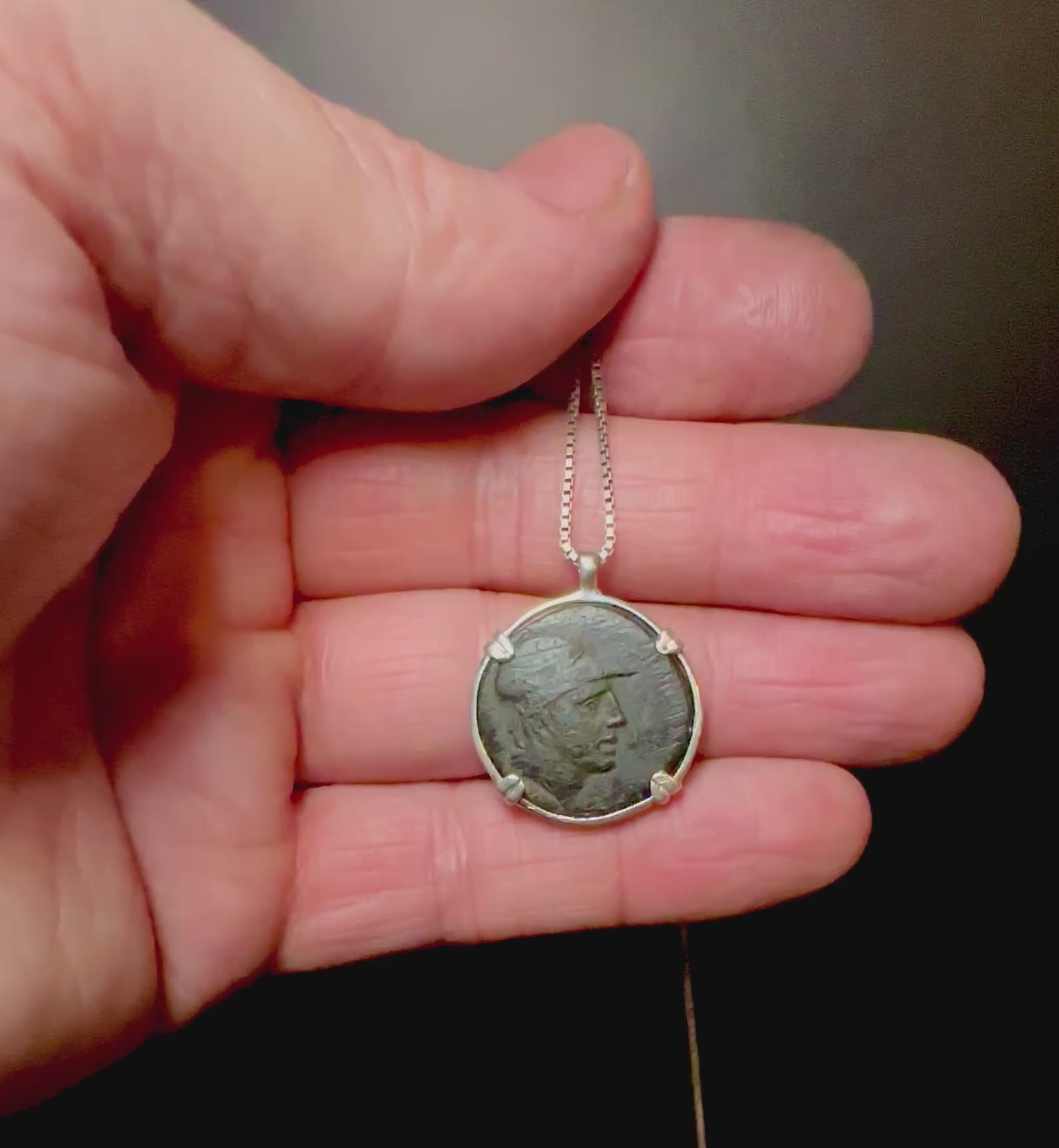 Genuine Ancient Greek Ares God of War and Sword Coin in sterling silver pendant