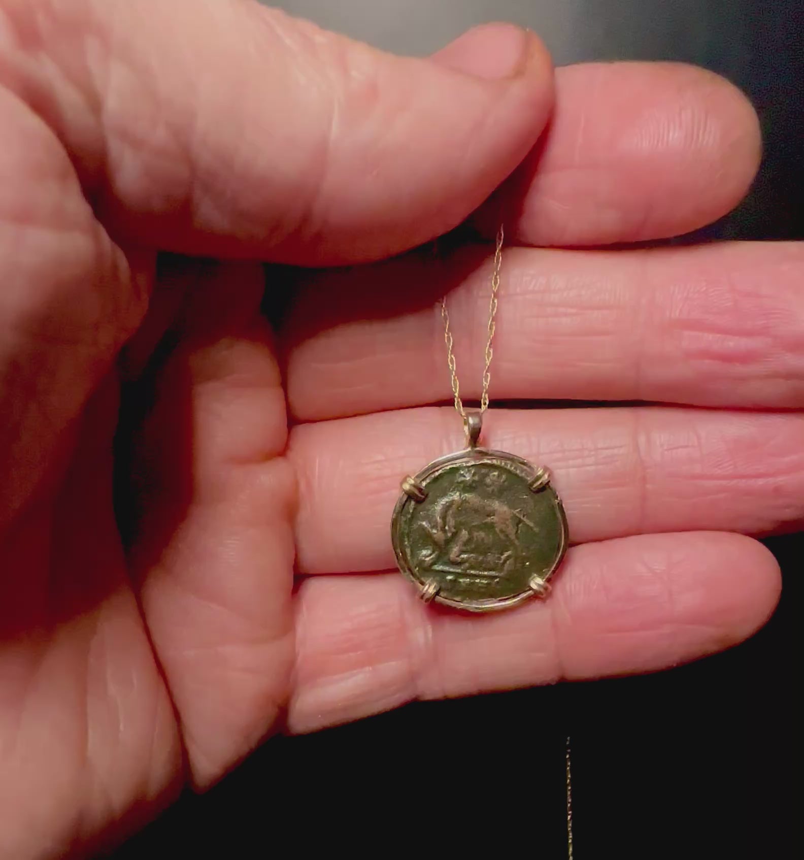 Ancient Roman She-wolf Romulus & Remus coin in 14k yellow gold filled pendant
