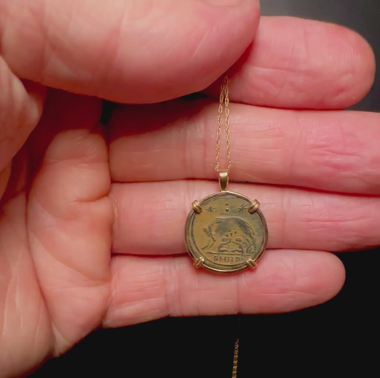 Ancient Roman She Wolf coin in 14k yellow gold filled pendant