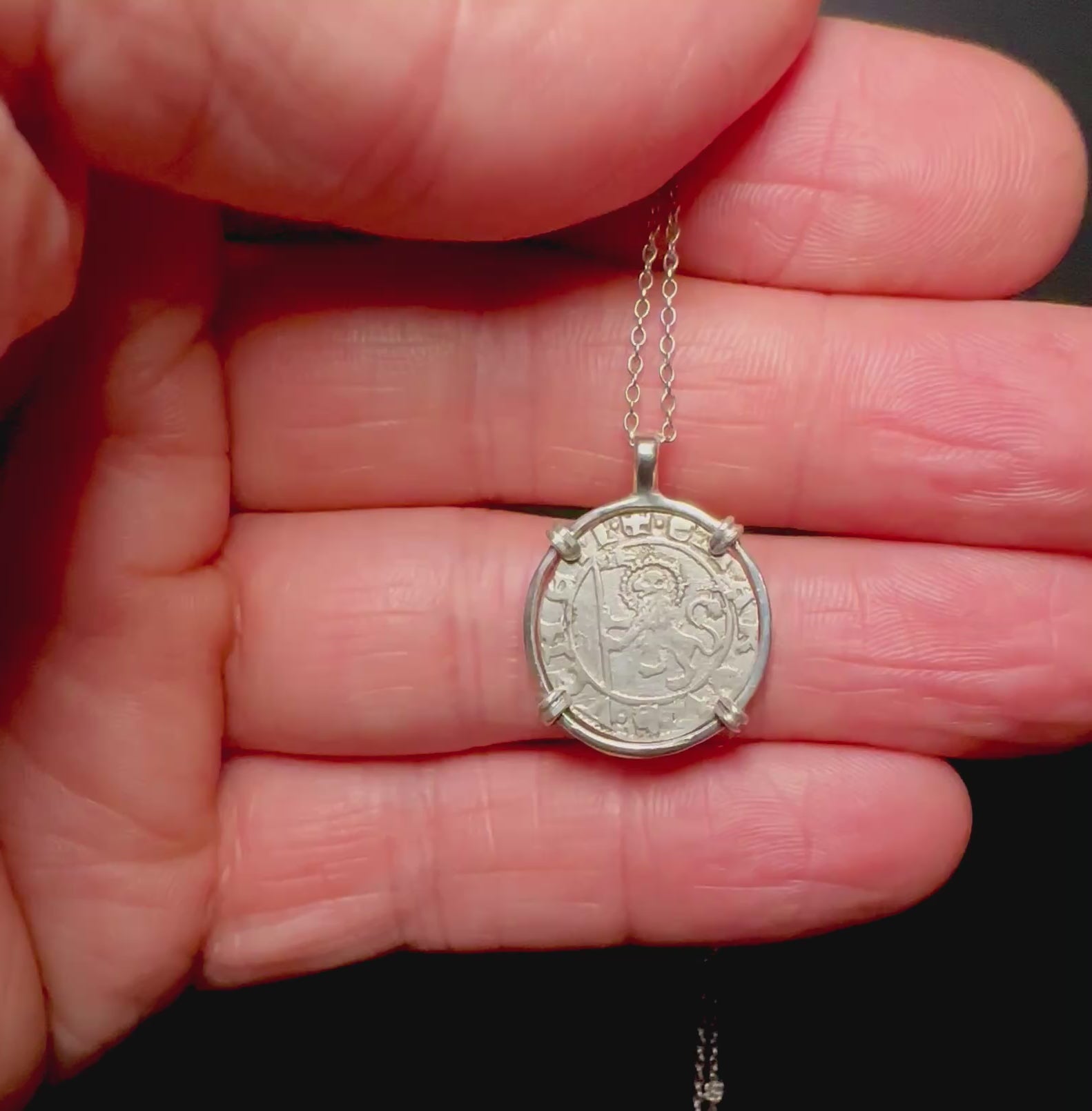 14th Century Christian Lion of St Mark coin in sterling silver pendant