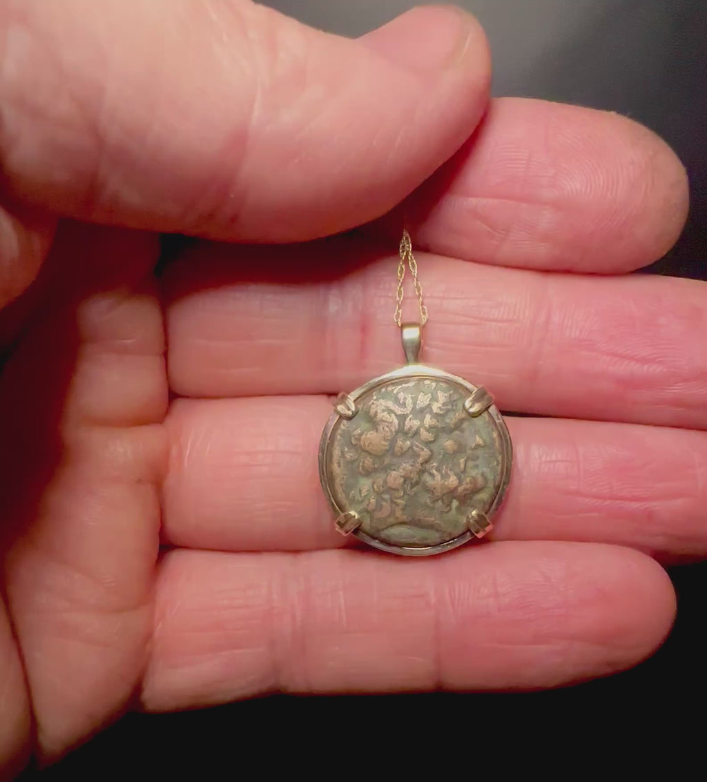 Ancient Egyptian Zeus Ammon and Eagle coin in 14k yellow gold filled pendant