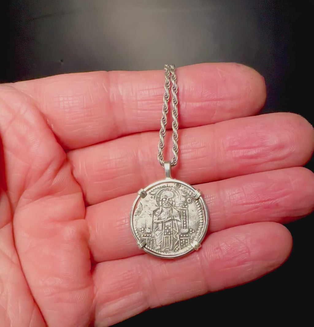 Medieval Jesus Christ and St Mark Italian silver coin in sterling silver