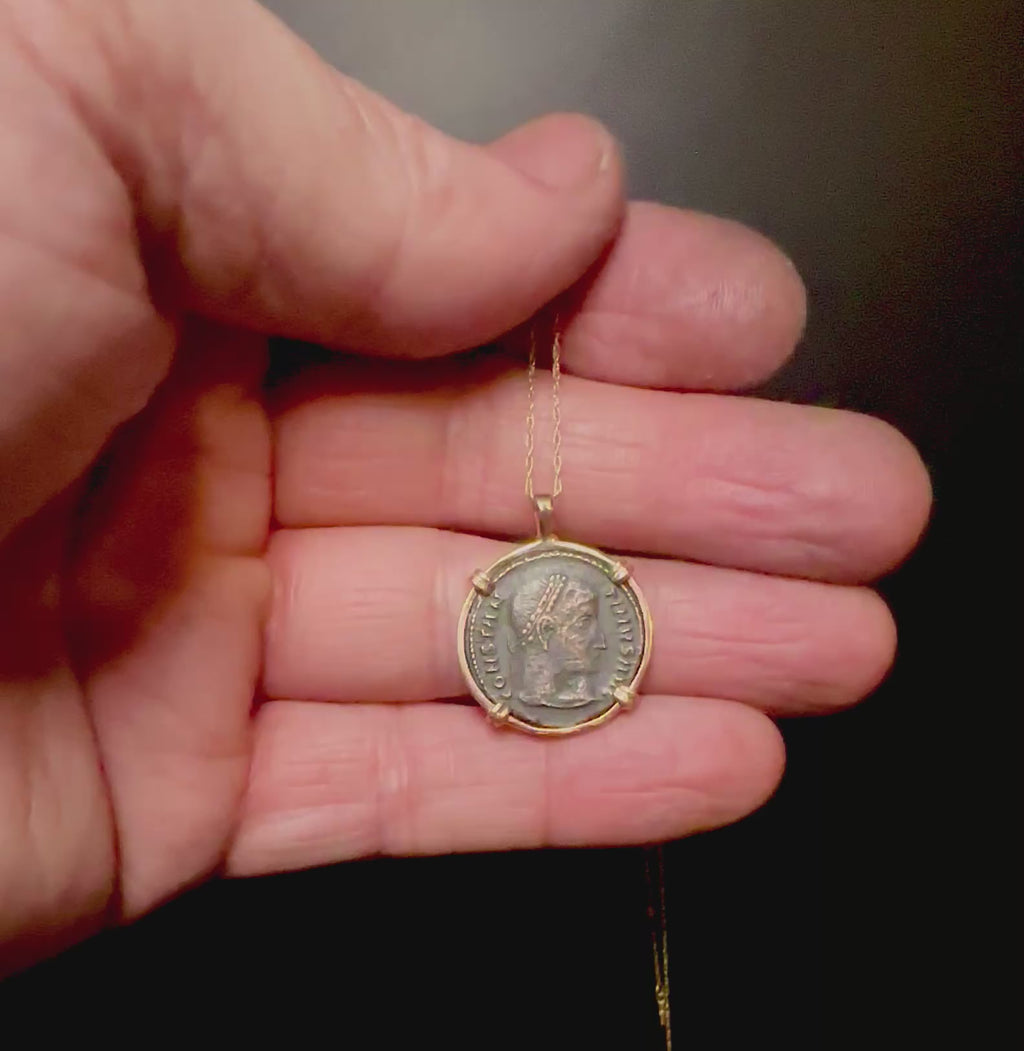 Ancient Roman Constantine The Great coin in 14k yellow gold filled pendant