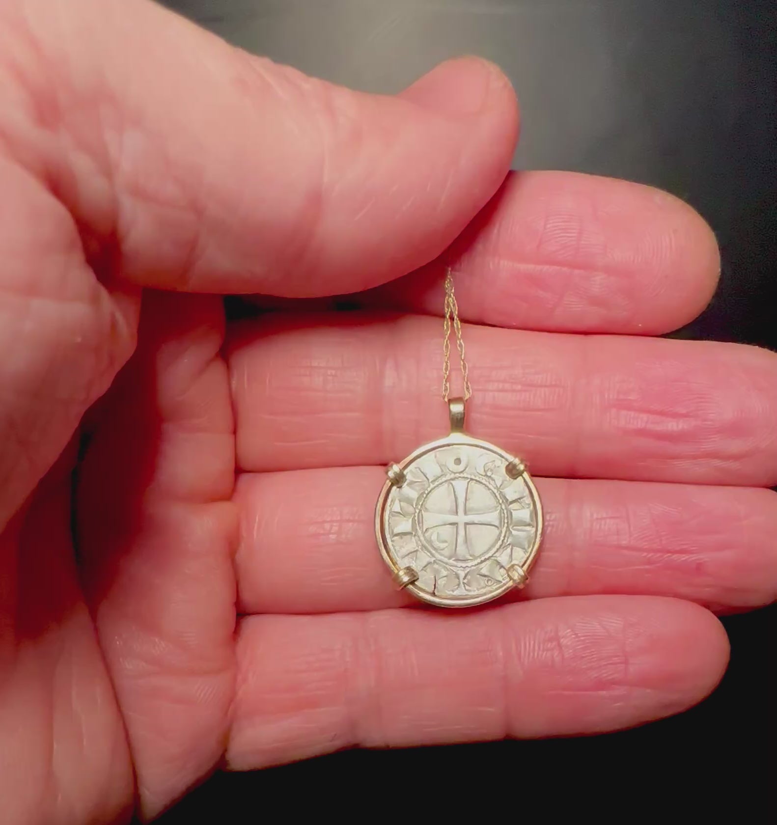 12th century Templar Christian Crusader Coin in 14k yellow gold filled pendant