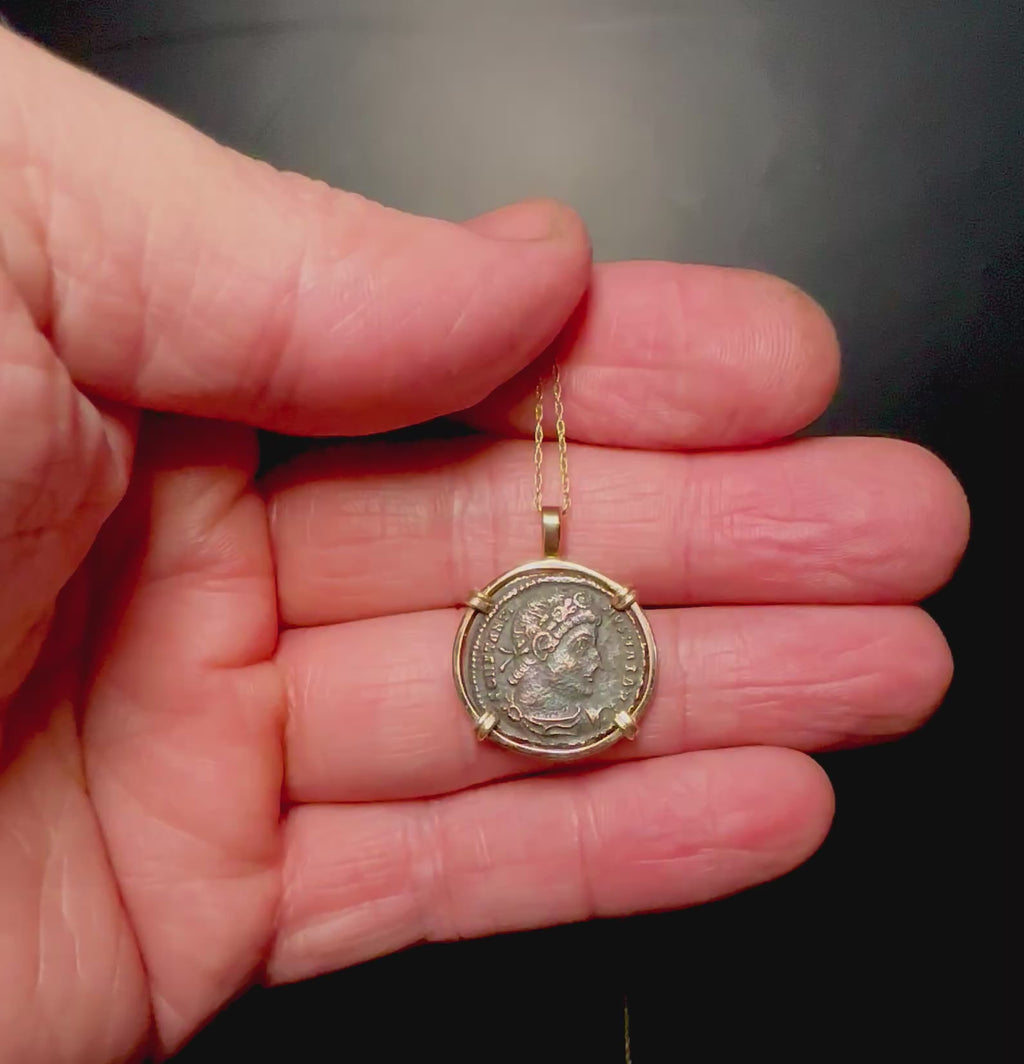 Ancient Roman Constantine The Great Coin in 14k Yellow Gold Filled Pendant