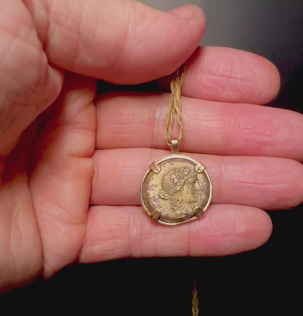 Ancient Greek Dionysus and centaur coin in 14k yellow gold filled