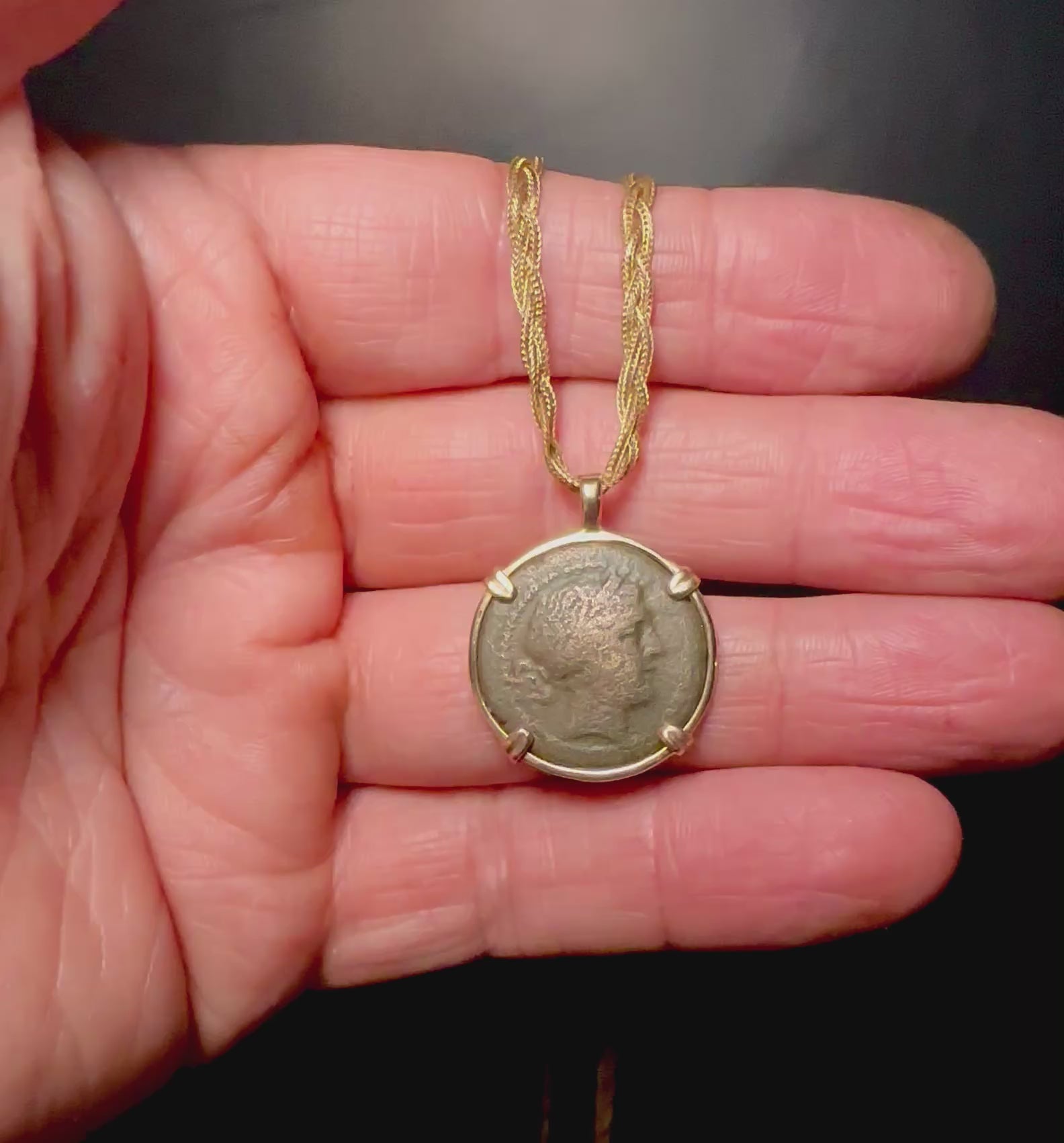 Ancient Greek Persephone and Oak wreath coin in 14k yellow gold filled pendant