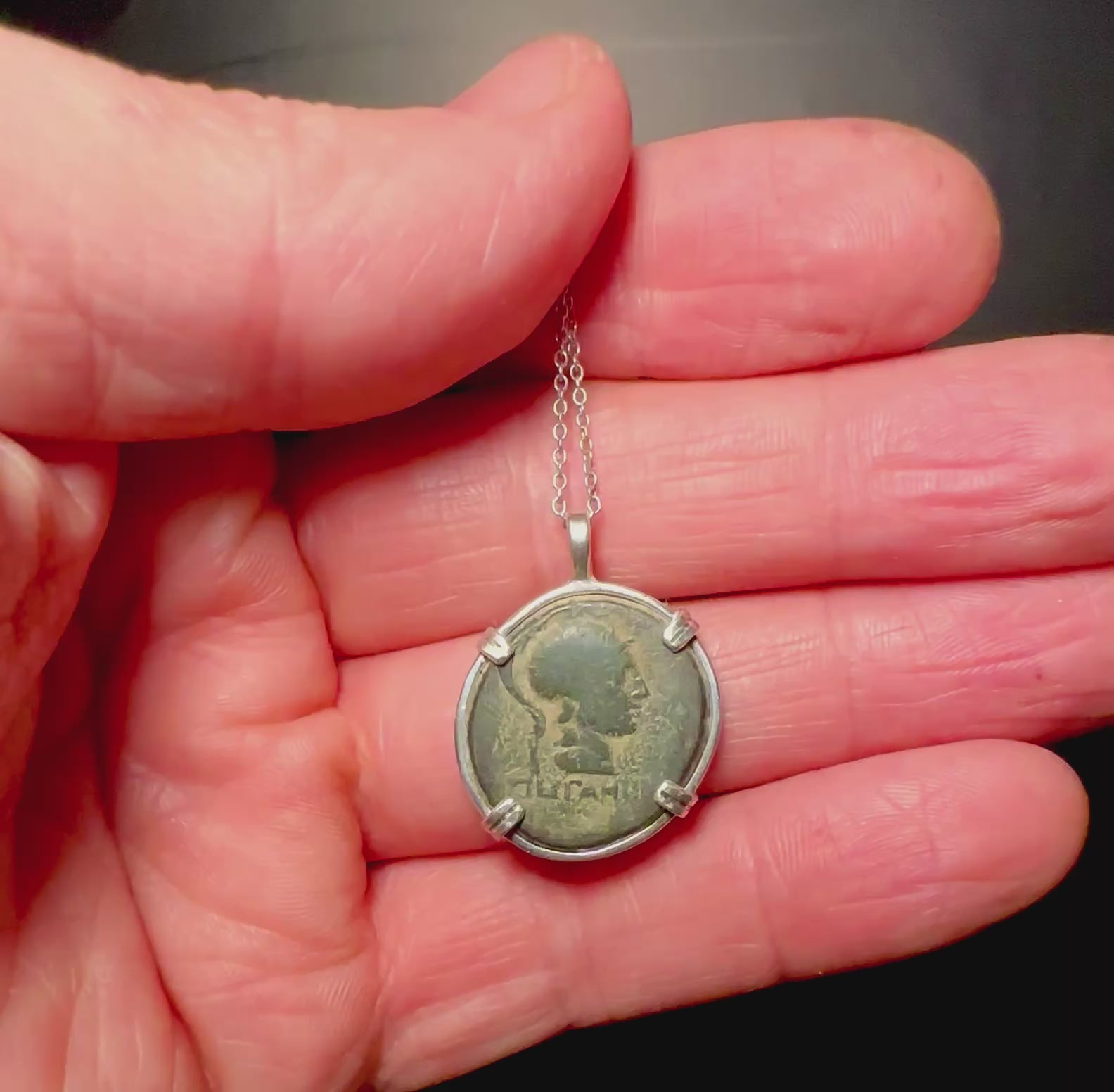 Ancient Greek Athena and Nike coin in sterling silver